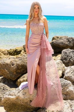 Style 3010 Amelia Couture Pink Size 2 Floor Length Tall Height Cape Side slit Dress on Queenly