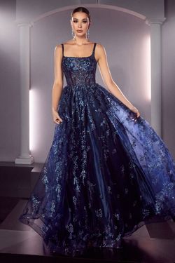 Style J840 La Divine Blue Size 4 Ball Gown Sheer A-line Dress on Queenly