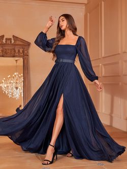 Style FSWD2271 Faeriesty Blue Size 0 Floor Length Wedding Guest Spandex Military Straight Dress on Queenly