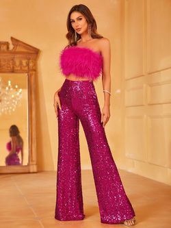 Style LAWU6002 Faeriesty Hot Pink Size 0 Jersey Sequined Polyester Jumpsuit Dress on Queenly