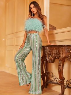 Style LAWU6001 Faeriesty Green Size 0 Floor Length Sequined Lawu6001 Jumpsuit Dress on Queenly