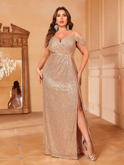 Style FSWD1906P Faeriesty Gold Size 20 Fswd1906p Sequined Straight Dress on Queenly