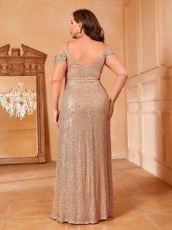 Style FSWD1906P Faeriesty Gold Size 24 Military Sequined Floor Length Straight Dress on Queenly