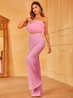 Style LAWU6003 Faeriesty Pink Size 8 Floor Length Feather Lawu6003 Jumpsuit Dress on Queenly