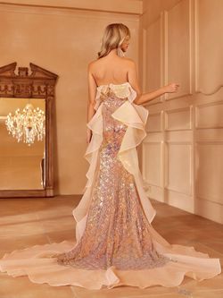 Style FSWD1619N Faeriesty Gold Size 8 Sequined Jersey Fswd1619n Mermaid Dress on Queenly