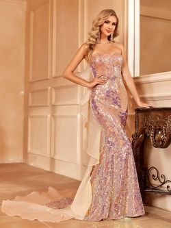 Style FSWD1619N Faeriesty Gold Size 8 Fswd1619n Sequined Floor Length Mermaid Dress on Queenly