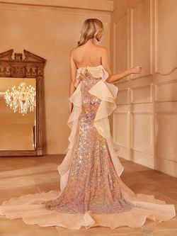 Style FSWD1619N Faeriesty Gold Size 12 Fswd1619n Polyester Tall Height Floor Length Mermaid Dress on Queenly