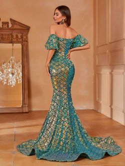 Style FSWD1482 Faeriesty Green Size 8 Polyester Sequined Military Jersey Mermaid Dress on Queenly