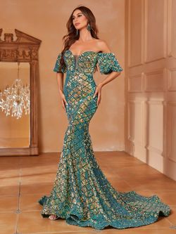 Style FSWD1482 Faeriesty Green Size 12 Fswd1482 Sequined Floor Length Mermaid Dress on Queenly