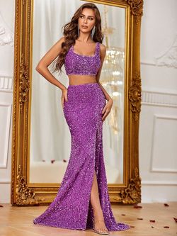 Style FSWU9001 Faeriesty Purple Size 4 Polyester Tall Height Side slit Dress on Queenly