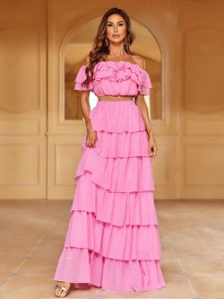 Style FSWU9021 Faeriesty Pink Size 8 Black Tie Two Piece Fswu9021 Floor Length Polyester Straight Dress on Queenly