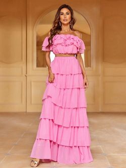 Style FSWU9021 Faeriesty Pink Size 12 Polyester Military Tulle Floor Length Straight Dress on Queenly