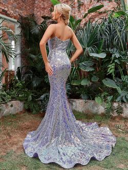 Style LAWD8062 Faeriesty Purple Size 0 Tall Height Sequined Mermaid Dress on Queenly