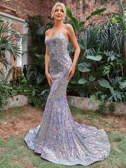 Style LAWD8062 Faeriesty Purple Size 0 Sequined Polyester Tall Height Mermaid Dress on Queenly
