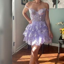 Style 55785 Sherri Hill Purple Size 0 Corset Flare Cocktail Dress on Queenly