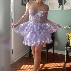 Style 55785 Sherri Hill Purple Size 0 Corset Flare Cocktail Dress on Queenly