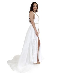 Style 8002 Marc Defang White Size 6 Plunge Straight Dress on Queenly