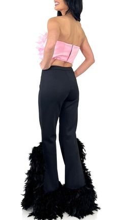 Style 8201 Marc Defang Pink Size 6 8201 Feather Jumpsuit Dress on Queenly