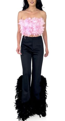 Style 8201 Marc Defang Pink Size 6 Feather Side Slit Jumpsuit Dress on Queenly