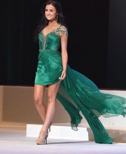 Sherri Hill Green Size 2 Custom High Low Floor Length A-line Dress on Queenly