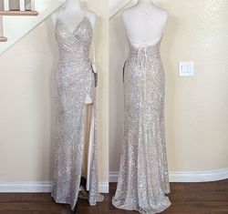 Style Silver Champagne Sequined Sleeveless Prom Homecoming Formal Dress Silver Size 2 Side slit Dress on Queenly