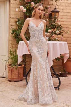 Cinderella Divine White Size 16 V Neck Floor Length Sheer Plus Size Mermaid Dress on Queenly