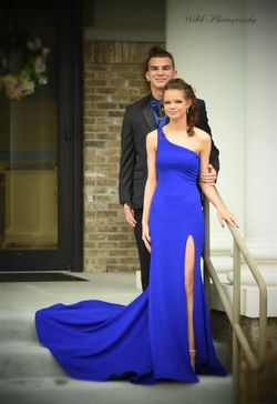 Style 4XGX047 B. Darlin Blue Size 0 Prom Semi Formal One Shoulder Mermaid Dress on Queenly
