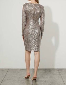 Style 1-160684324-472 Joseph Ribkoff Silver Size 16 Long Sleeve Sequined Polyester Cocktail Dress on Queenly