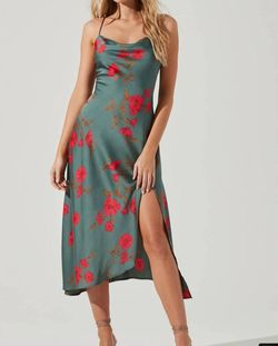 Style 1-1751697898-2588 ASTR Green Size 0 Spaghetti Strap Side Slit Floral Cocktail Dress on Queenly