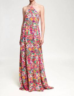 Style 1-1941684245-3236 S/W/F Multicolor Size 4 Print Halter Black Tie Straight Dress on Queenly