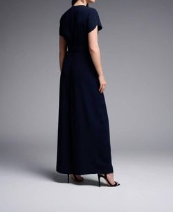Style 1-1972295949-1498 Joseph Ribkoff Blue Size 4 Navy Sleeves Polyester Belt Pockets Jumpsuit Dress on Queenly