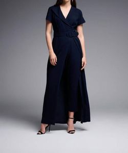 Style 1-1972295949-1498 Joseph Ribkoff Blue Size 4 Polyester Sleeves Pockets Jumpsuit Dress on Queenly
