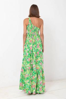 Style 1-2503934001-3236 S/W/F Green Size 4 Black Tie Print Floor Length Straight Dress on Queenly
