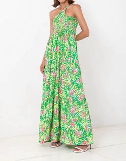 Style 1-2503934001-3236 S/W/F Green Size 4 Black Tie Print Floor Length Straight Dress on Queenly