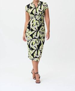 Style 1-2525770003-2168 Joseph Ribkoff Multicolor Size 8 Print Polyester Spandex Pockets Cocktail Dress on Queenly