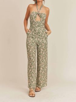 Style 1-2886872950-3011 SAGE THE LABEL Green Size 8 Halter Olive Jumpsuit Dress on Queenly