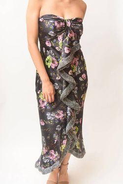 Style 1-3122433771-1498 cinq a sept Black Size 4 Strapless Floral Free Shipping Cocktail Dress on Queenly