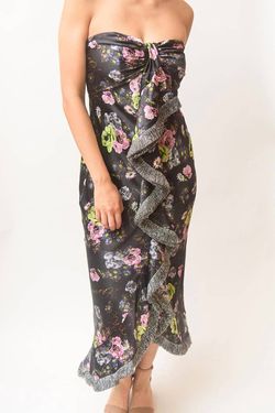 Style 1-3122433771-1498 cinq a sept Black Size 4 Floral Strapless Cocktail Dress on Queenly