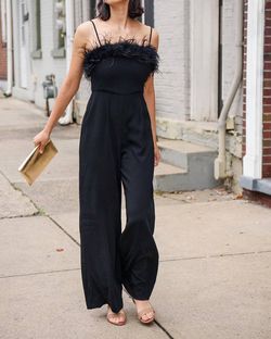 Style 1-3166347792-2901 ELLIATT Black Size 8 Flare Feather Jumpsuit Dress on Queenly