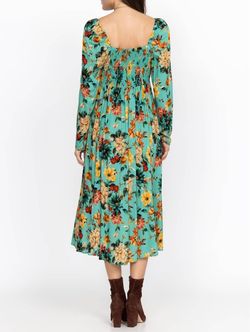 Style 1-3369903913-3236 Johnny Was Green Size 4 Print Sleeves Square Neck Cocktail Dress on Queenly