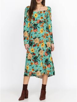 Style 1-3369903913-3236 Johnny Was Green Size 4 Print Sleeves Square Neck Cocktail Dress on Queenly