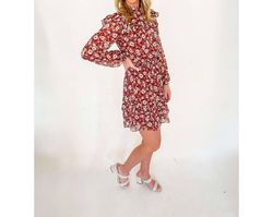 Style 1-3594044541-2791 Sadie & Sage Red Size 12 Free Shipping Mini Ruffles High Neck Floral Cocktail Dress on Queenly