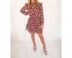 Style 1-3594044541-2791 Sadie & Sage Red Size 12 Free Shipping Mini Ruffles High Neck Floral Cocktail Dress on Queenly