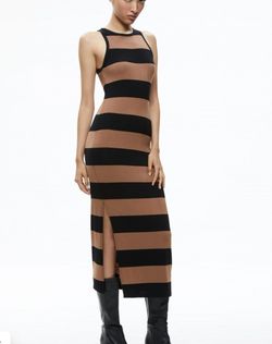 Style 1-459982713-2901 alice + olivia Brown Size 8 Tall Height Military Straight Dress on Queenly