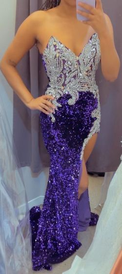 Portia and Scarlett Purple Size 4 Strapless Prom Sequined Mermaid Dress on Queenly