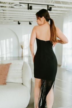 Jovani Black Size 0 Strapless Speakeasy Fringe Cocktail Dress on Queenly
