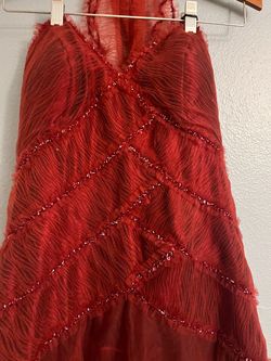 Evenings Bright Red Size 10 Strapless Tulle Prom Ball gown on Queenly
