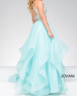 Jovani Light Blue Size 8 Quinceanera Jewelled Jersey Train Dress on Queenly
