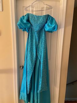 One more couture Blue Size 8 Fun Fashion Jewelled Teal Appearance Jumpsuit Dress on Queenly