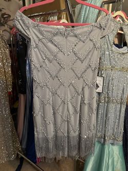 Style AP1E209583 Adrianna Papell Silver Size 2 Wedding Guest Appearance Semi-formal Cocktail Dress on Queenly